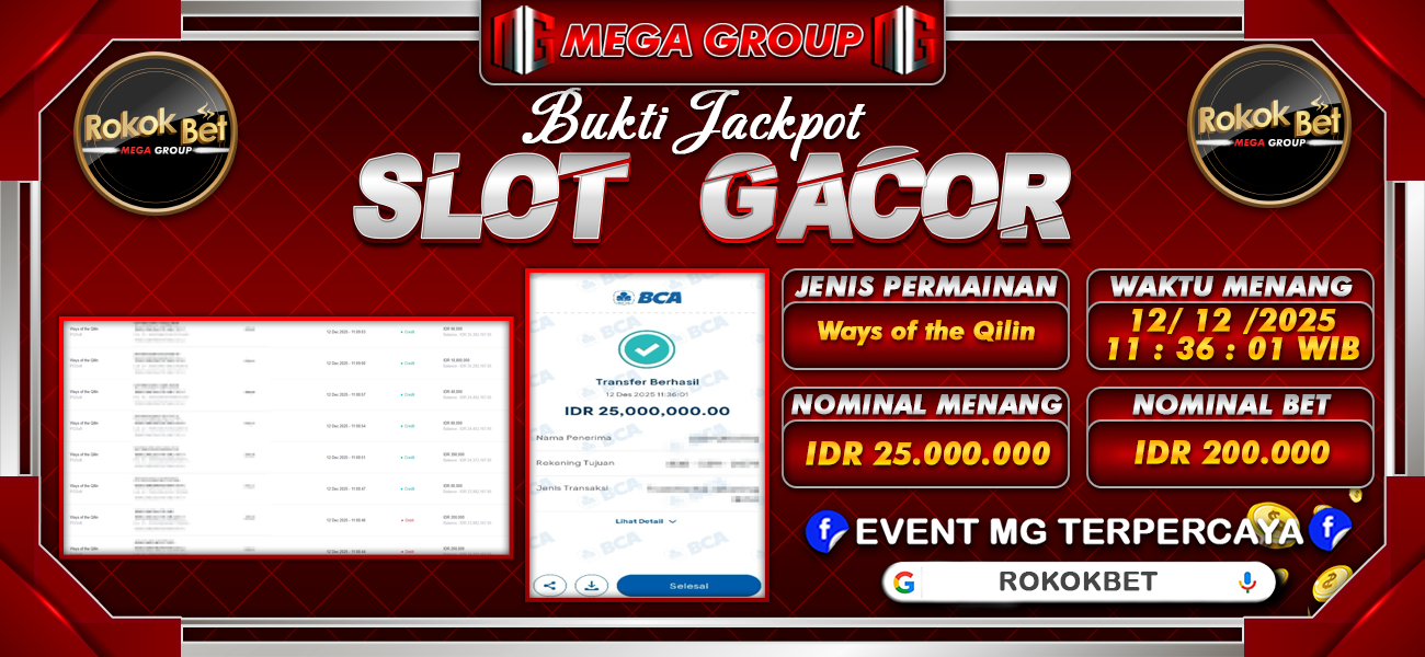 Bukti JP situs Rokokbet hari Jumat, 12 Desember 2025