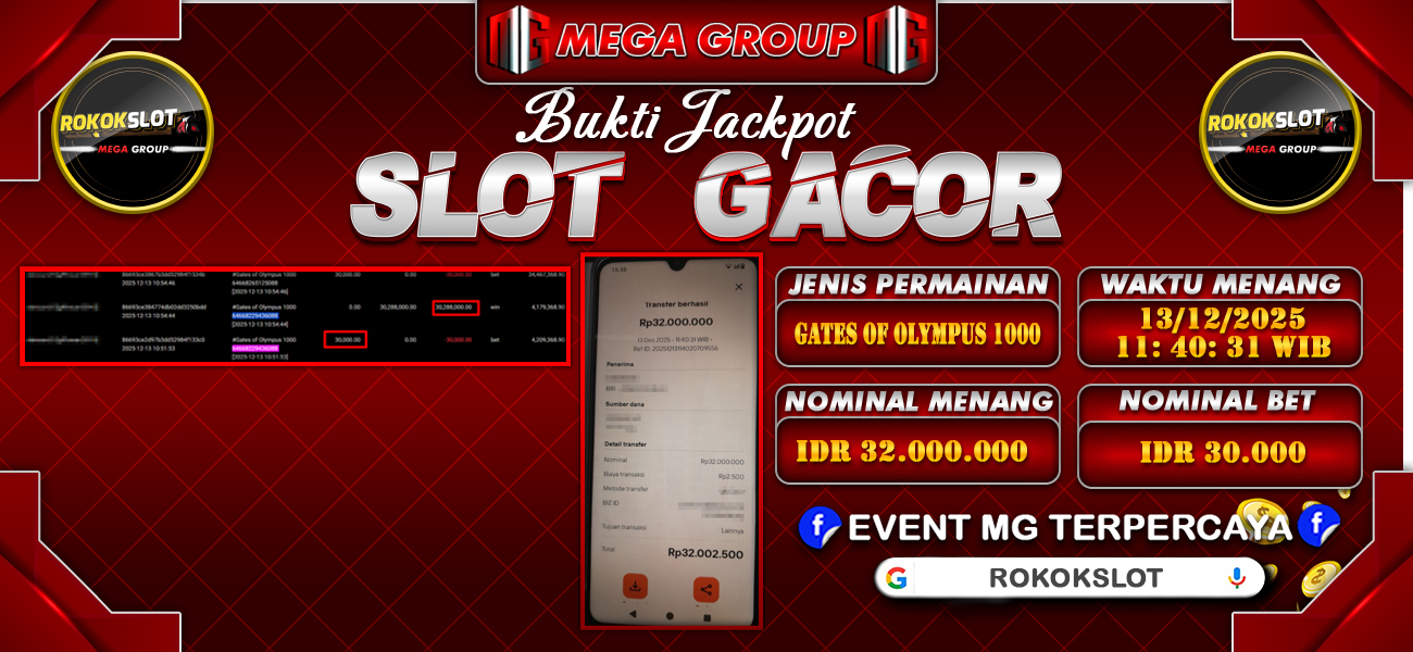 Bukti JP situs Rokokslot hari Sabtu, 13 Desember 2025